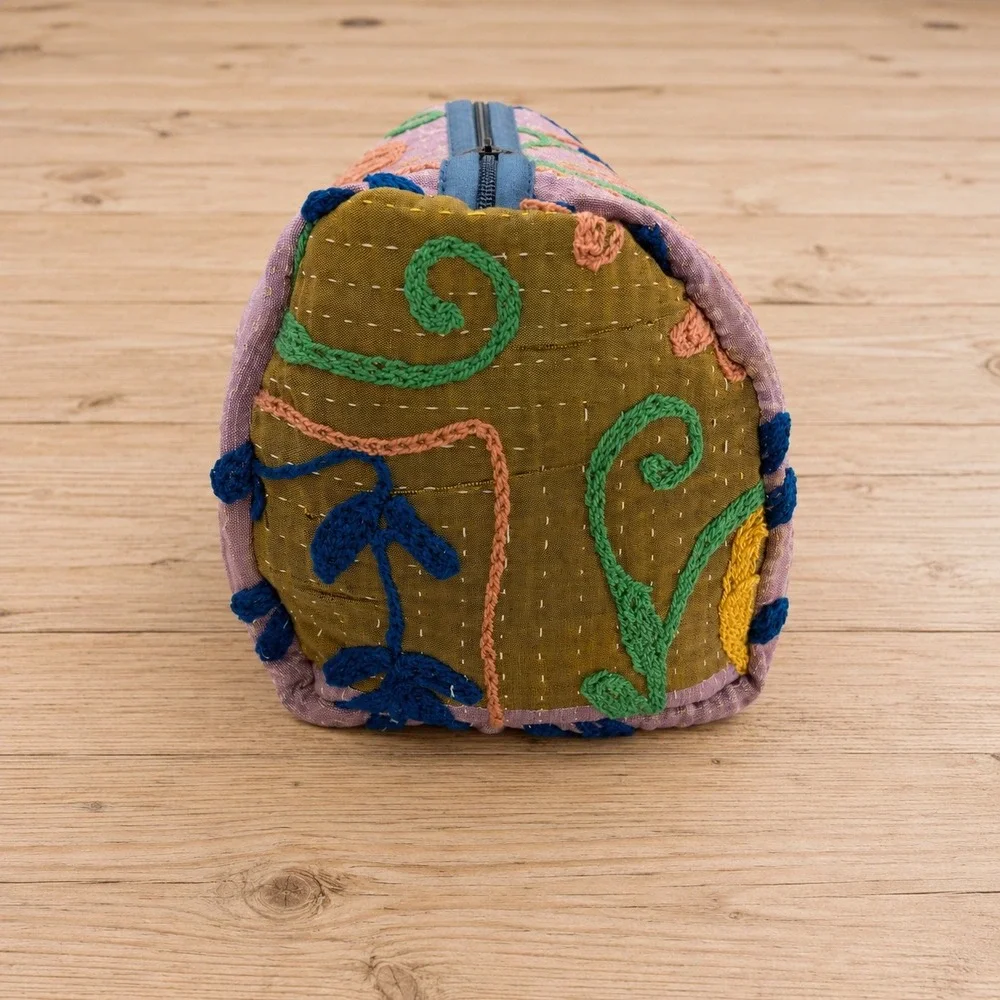 Kantha Quilted Embroidered Pouch Bag Accessories Travel Toiletry Utility Boho